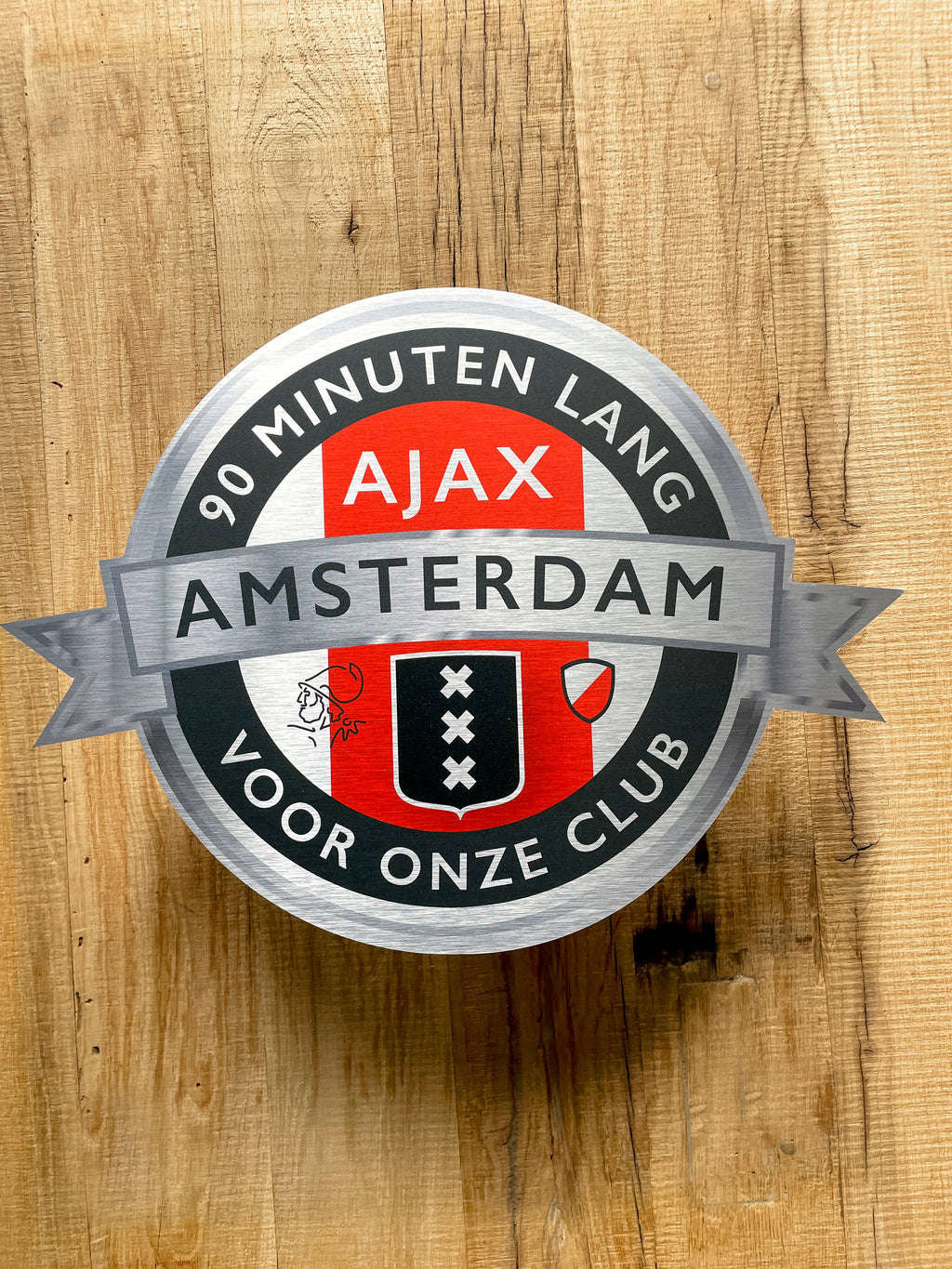 Reclamebord Embleem Ajax 90 minuten lang (zwart) aluminium