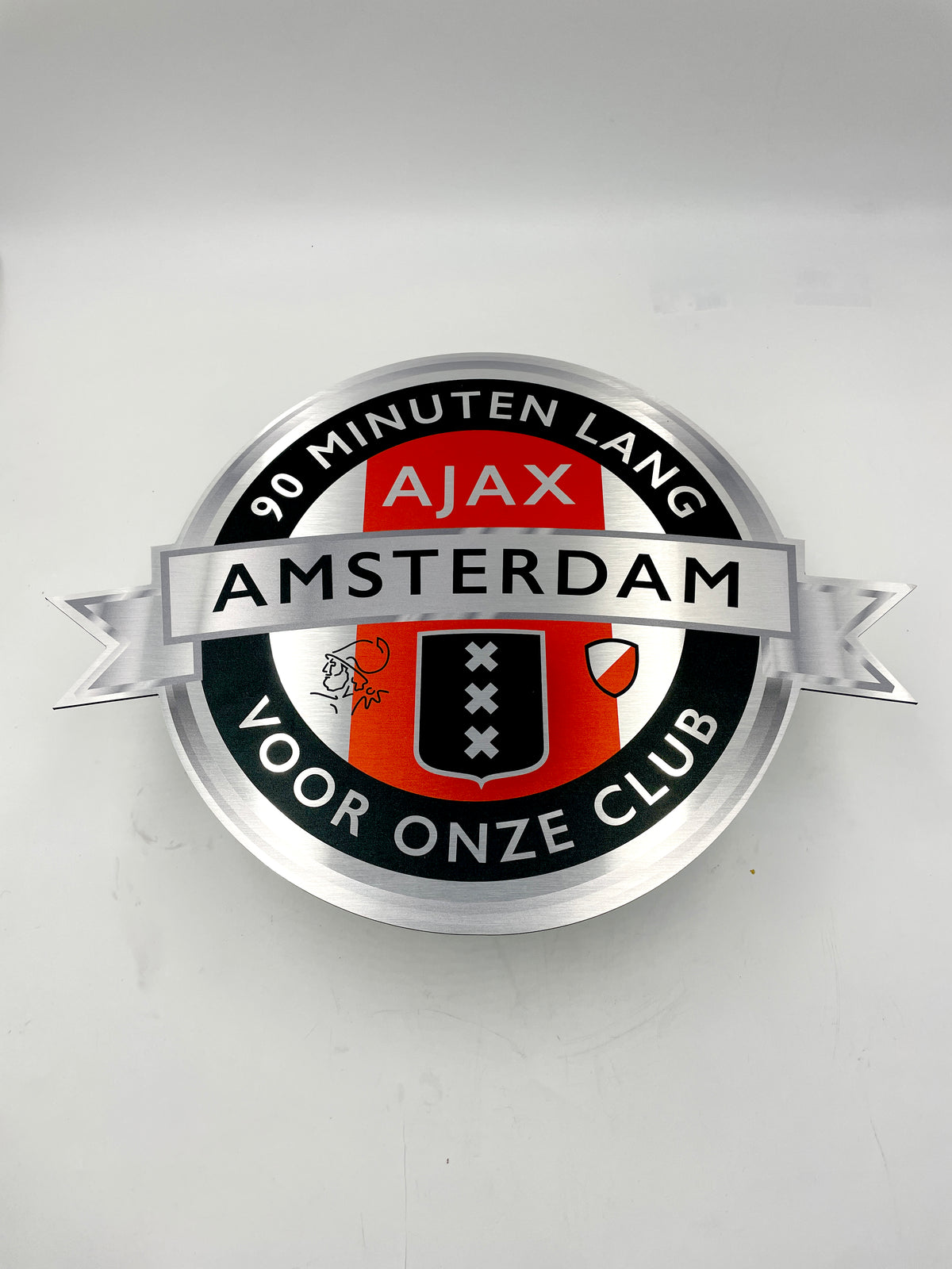 Reclamebord Embleem Ajax 90 minuten lang (zwart) aluminium