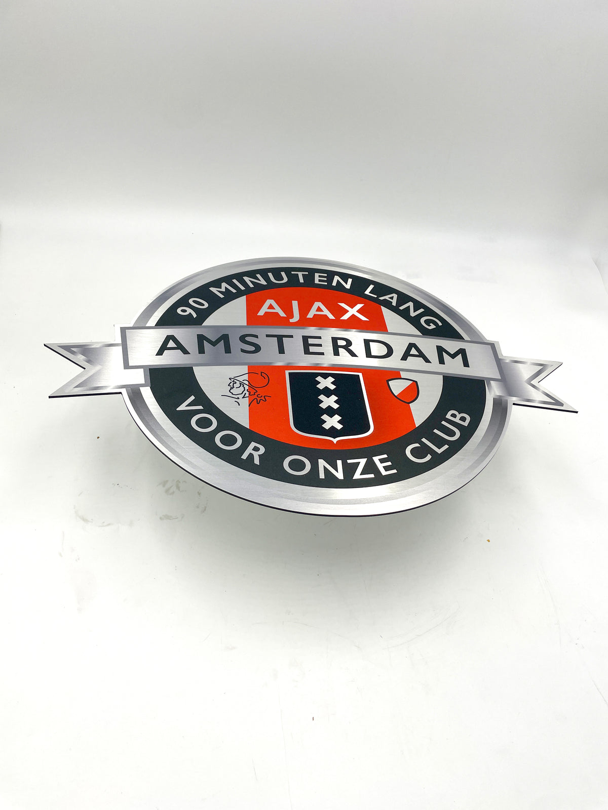 Reclamebord Embleem Ajax 90 minuten lang (zwart) aluminium