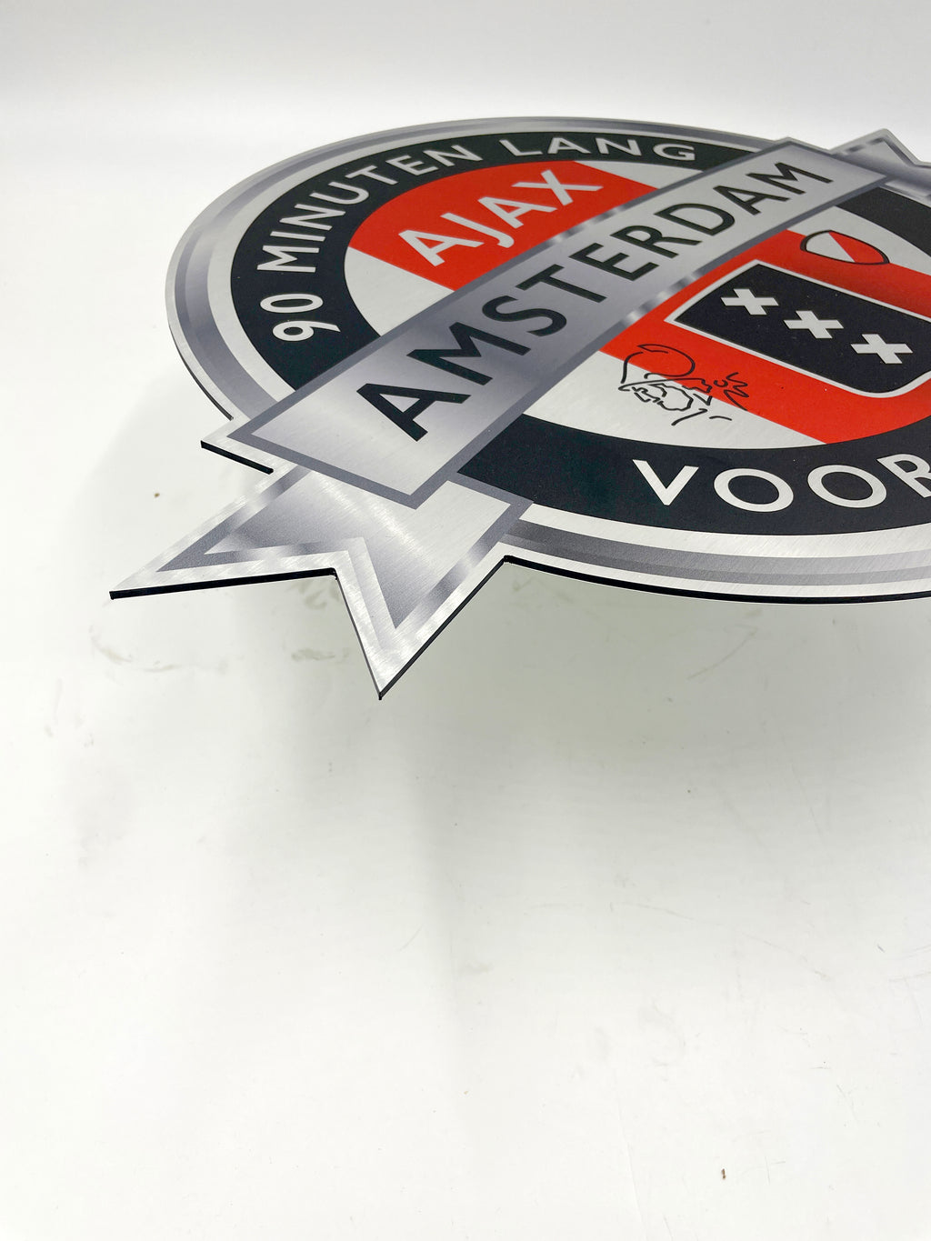Reclamebord Embleem Ajax 90 minuten lang (zwart) aluminium