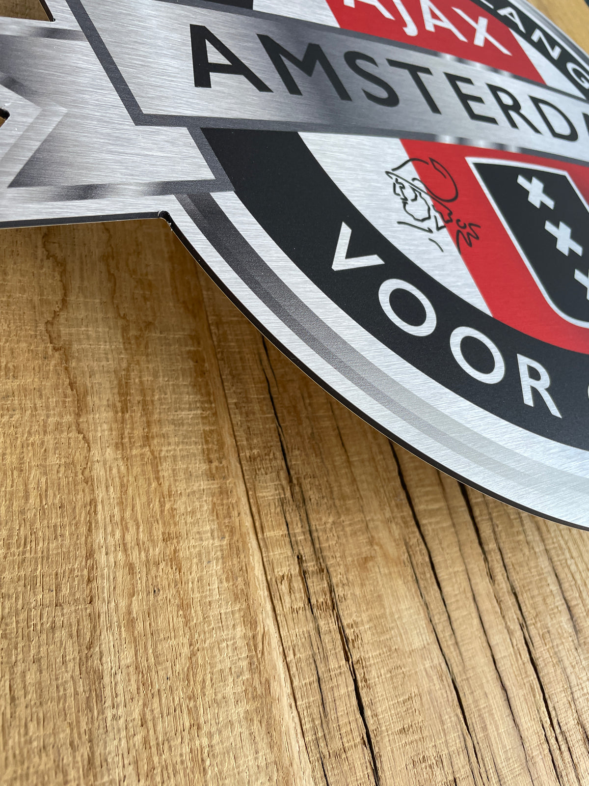 Reclamebord Embleem Ajax 90 minuten lang (zwart) aluminium