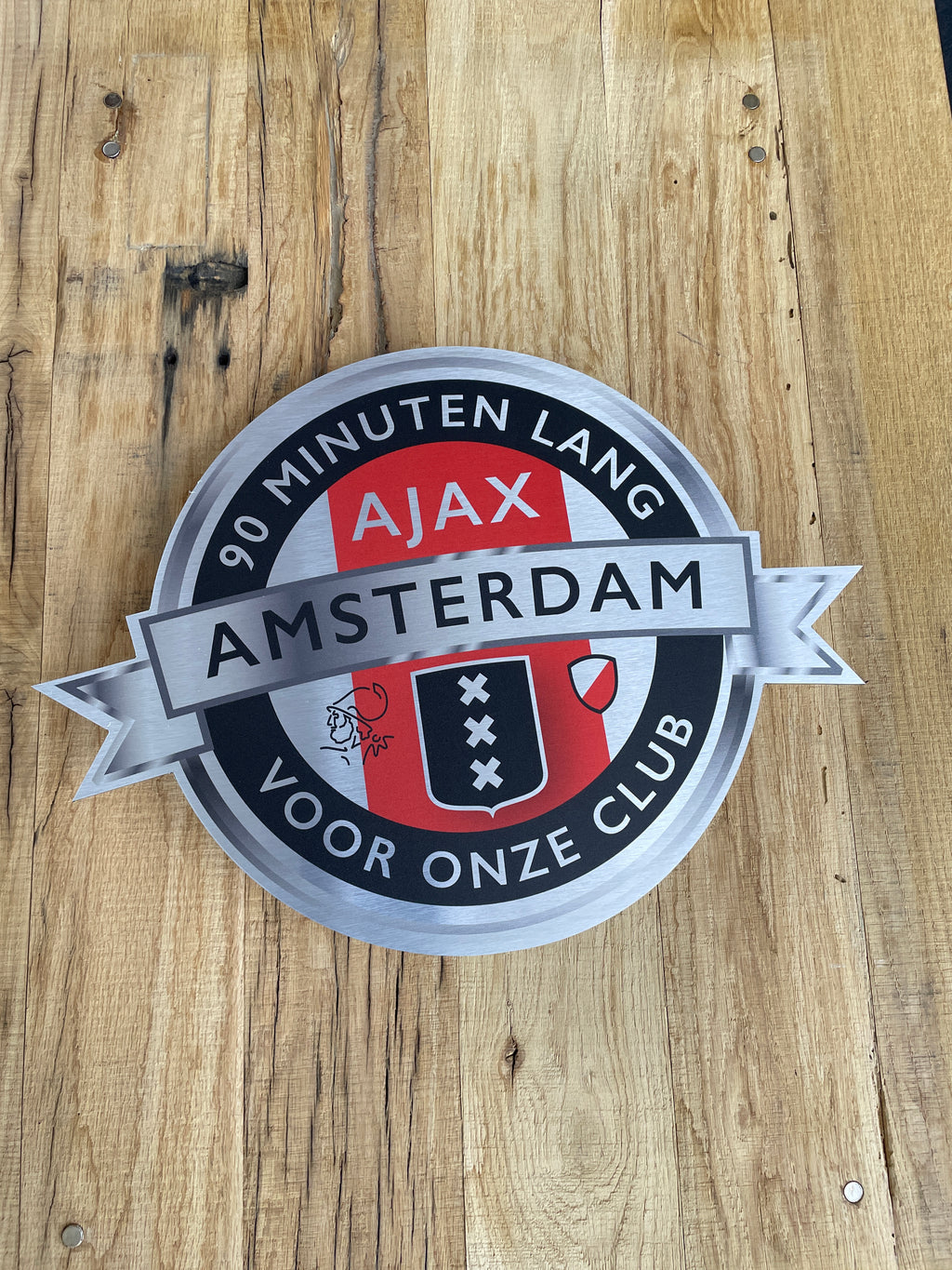 Reclamebord Embleem Ajax 90 minuten lang (zwart) aluminium