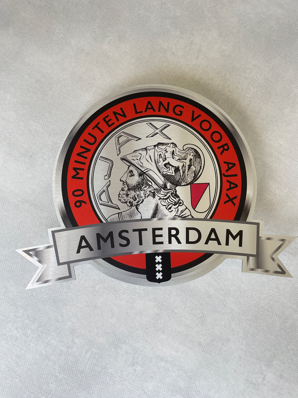 Reclamebord Embleem Ajax 90 minuten lang (rood) aluminium