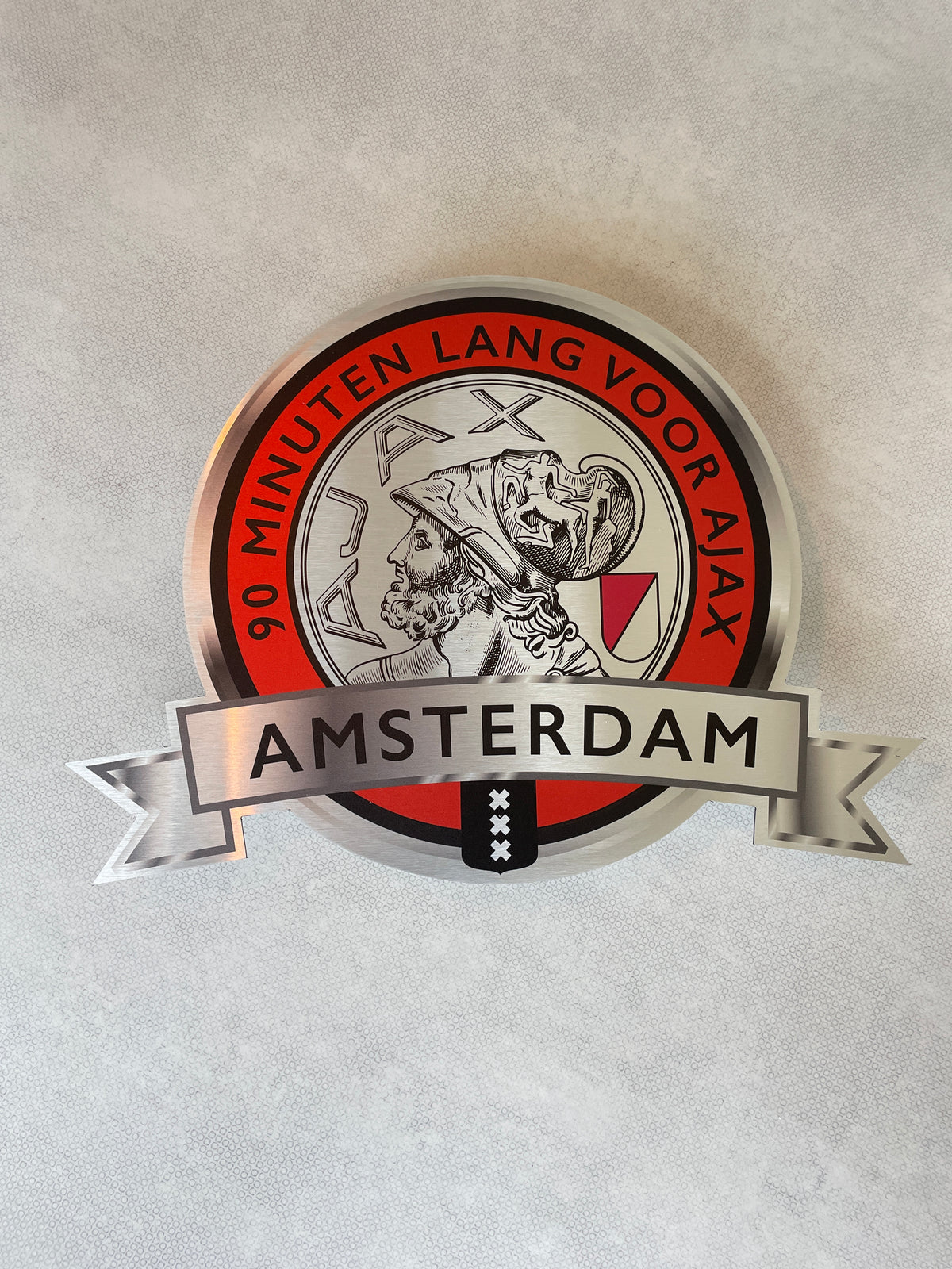 Reclamebord Embleem Ajax 90 minuten lang (rood) aluminium