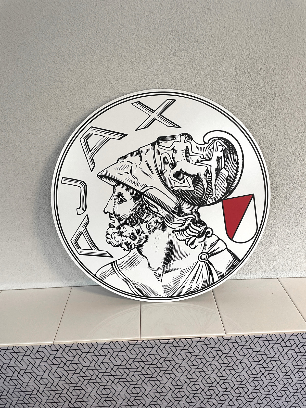Reclamebord Ajax logo oud nieuw Arena, aluminium, 40x40cm