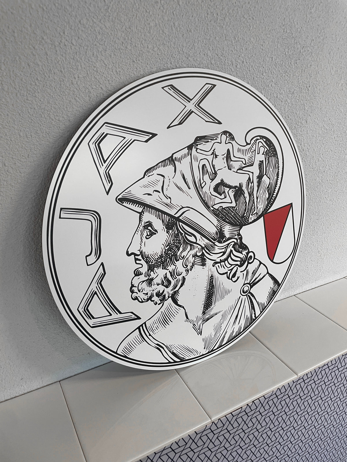 Reclamebord Ajax logo oud nieuw Arena, aluminium, 40x40cm