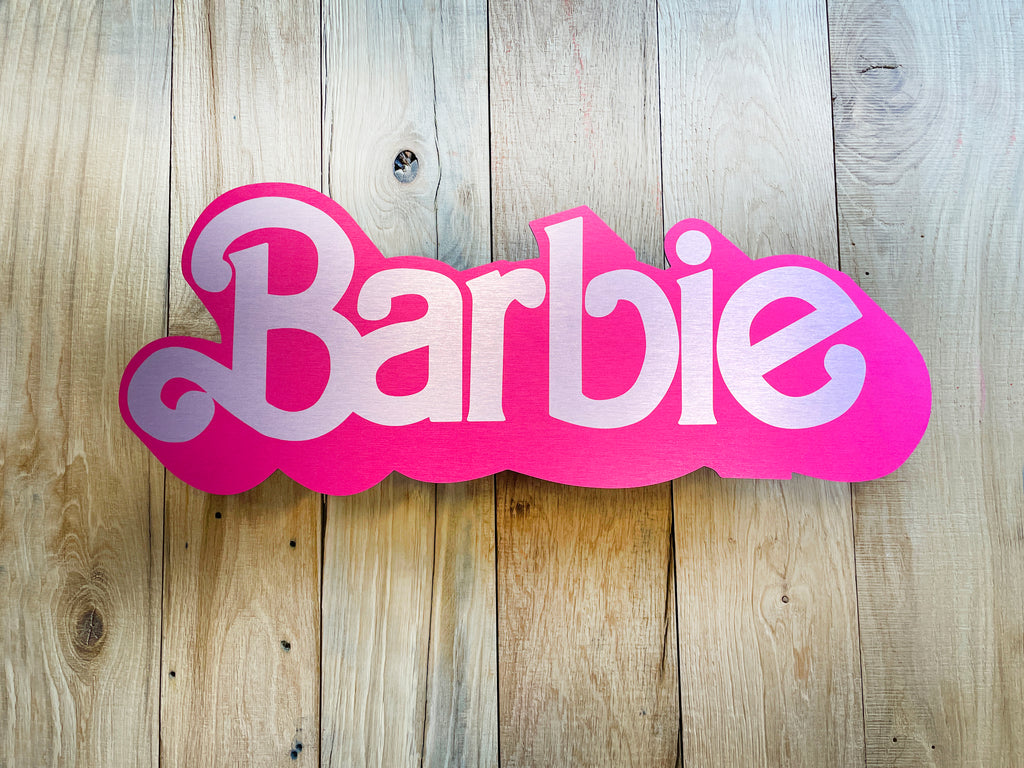 Reclamebord Barbie logo, aluminium, afmeting 57x23 cm