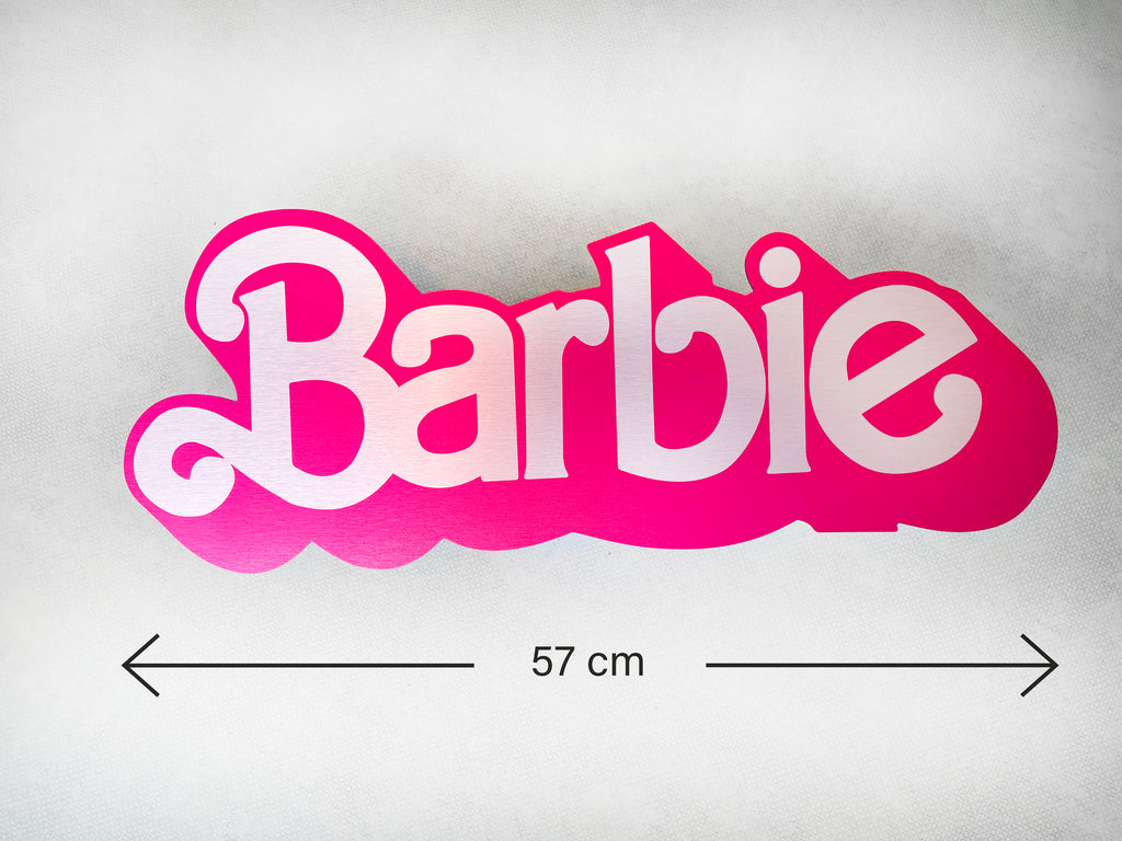 Reclamebord Barbie logo, aluminium, afmeting 57x23 cm