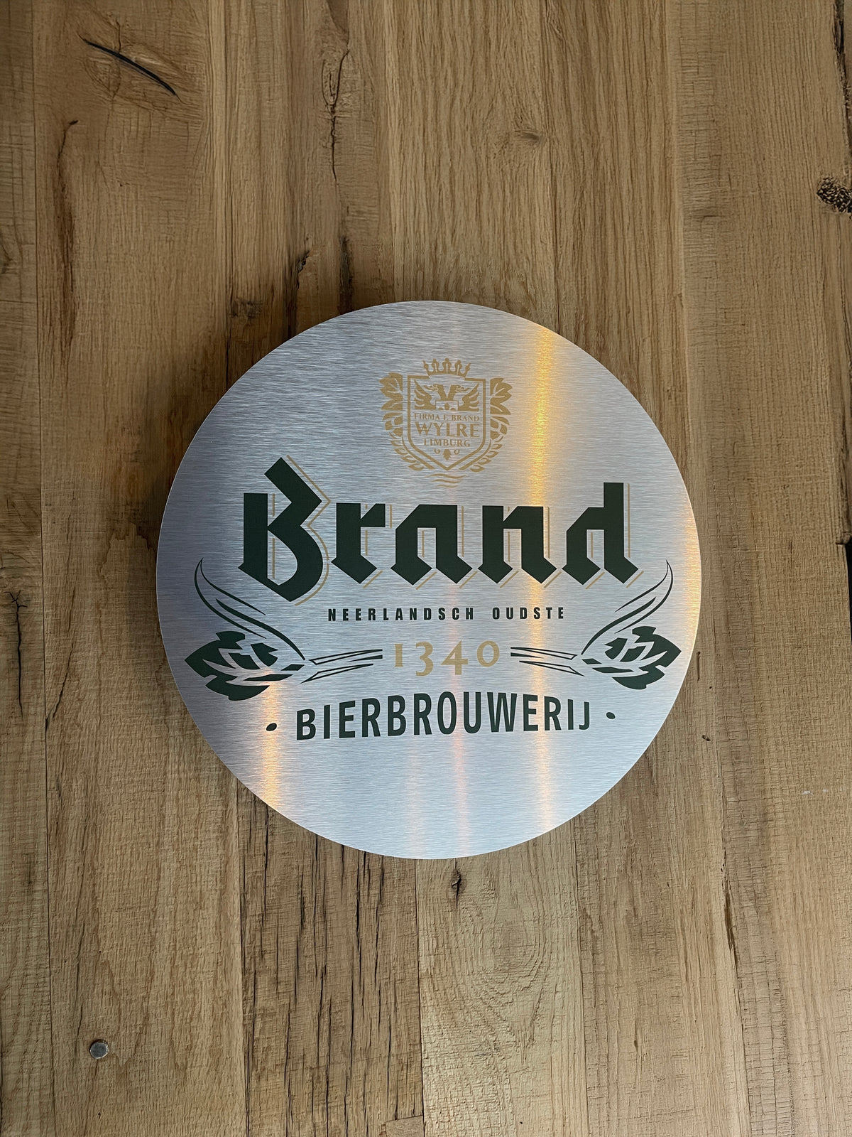 Reclamebord Brand bier logo aluminium, afmeting 40x40 cm
