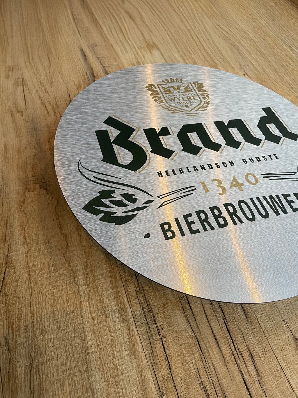 Reclamebord Brand bier logo aluminium, afmeting 40x40 cm