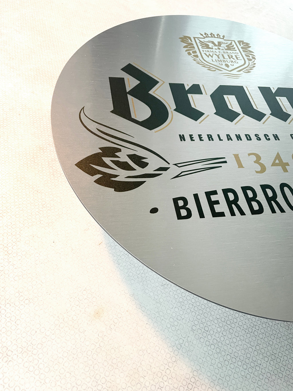 Reclamebord Brand bier logo aluminium, afmeting 40x40 cm