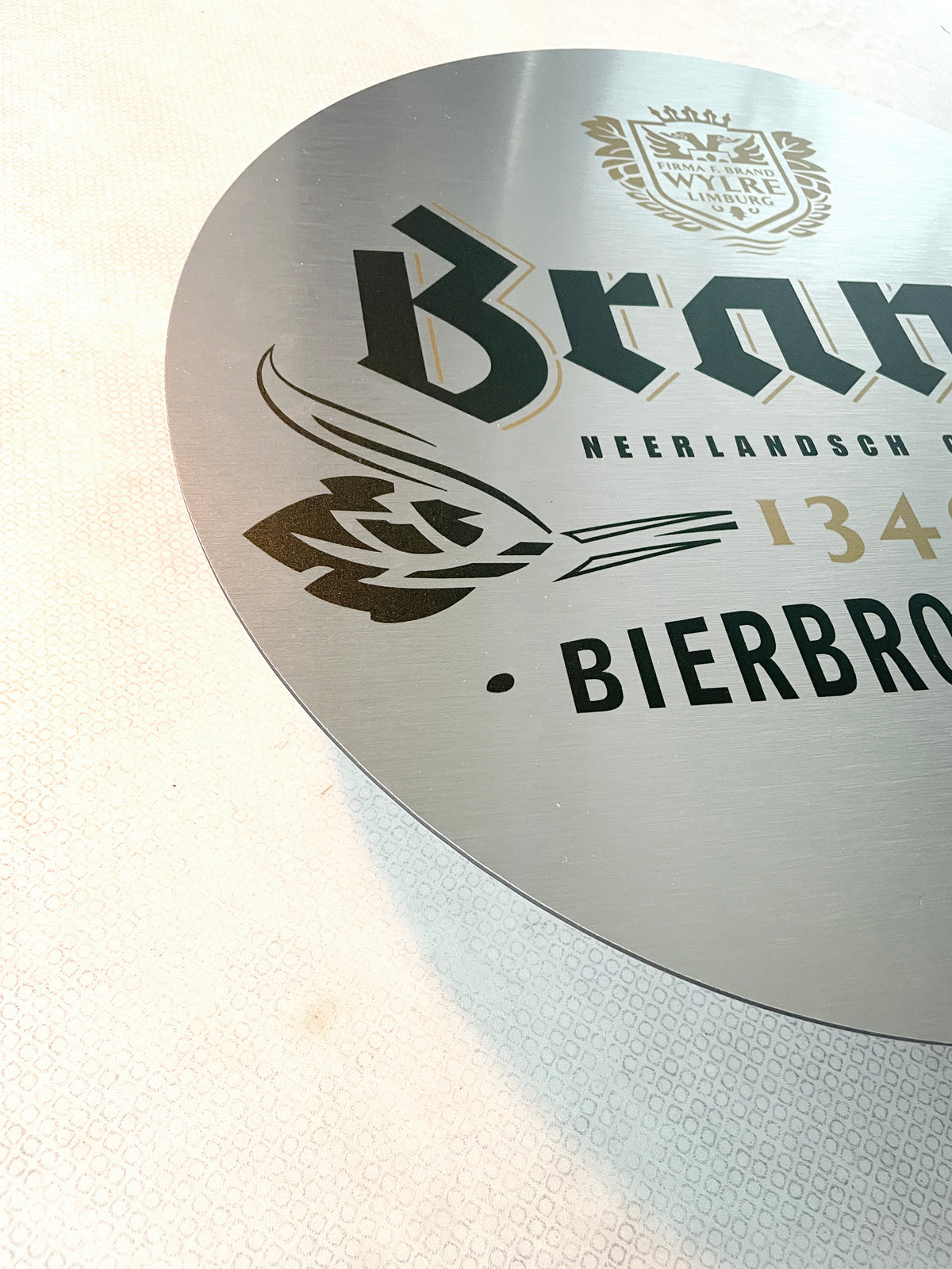 Reclamebord Brand bier logo aluminium, afmeting 40x40 cm
