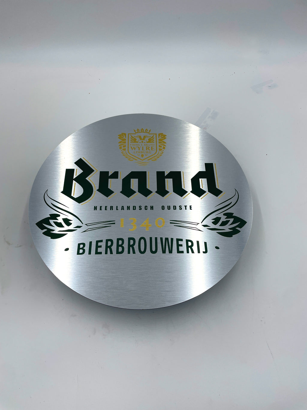 Reclamebord Brand bier logo aluminium, afmeting 40x40 cm