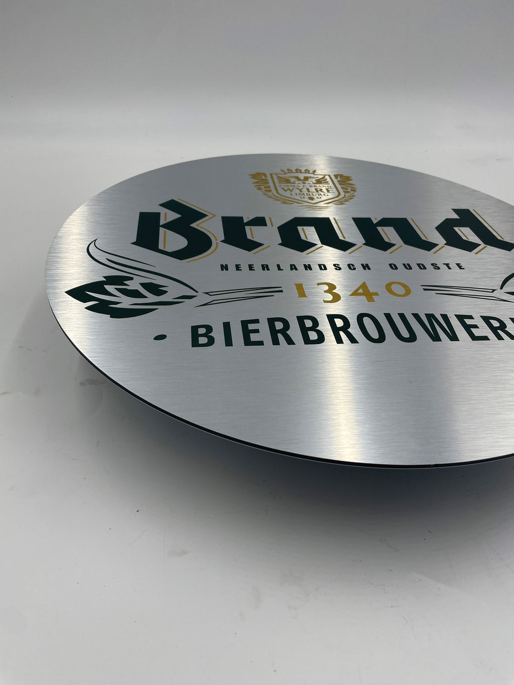 Reclamebord Brand bier logo aluminium, afmeting 40x40 cm