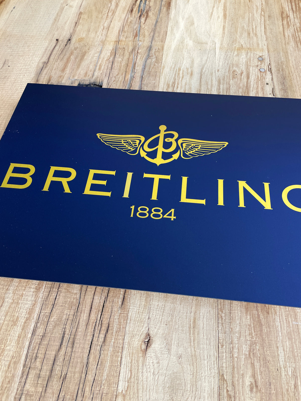 Reclamebord Breitling logo, aluminium, afmeting 40x57 cm