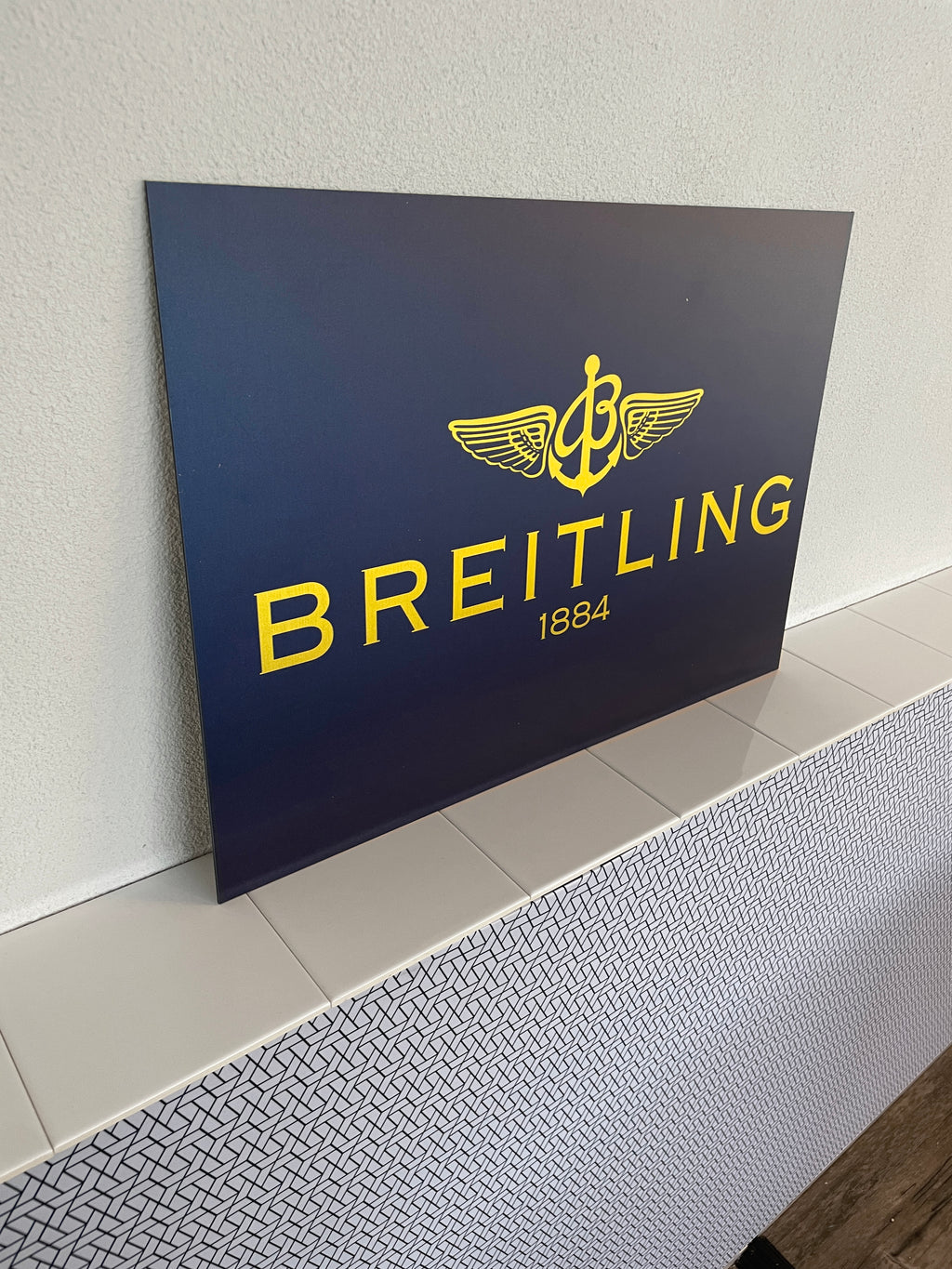 Reclamebord Breitling logo, aluminium, afmeting 40x57 cm