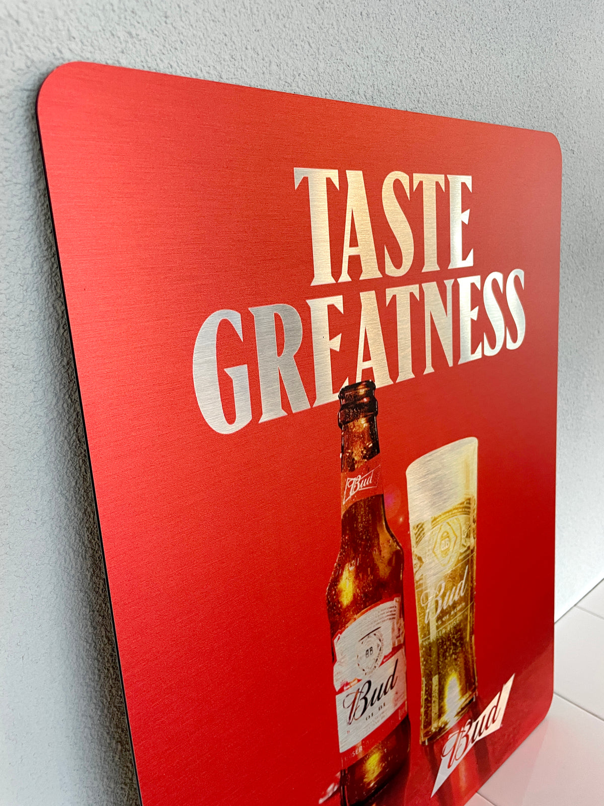 Reclamebord Budweiser bier logo, aluminium, afm 40x50 cm