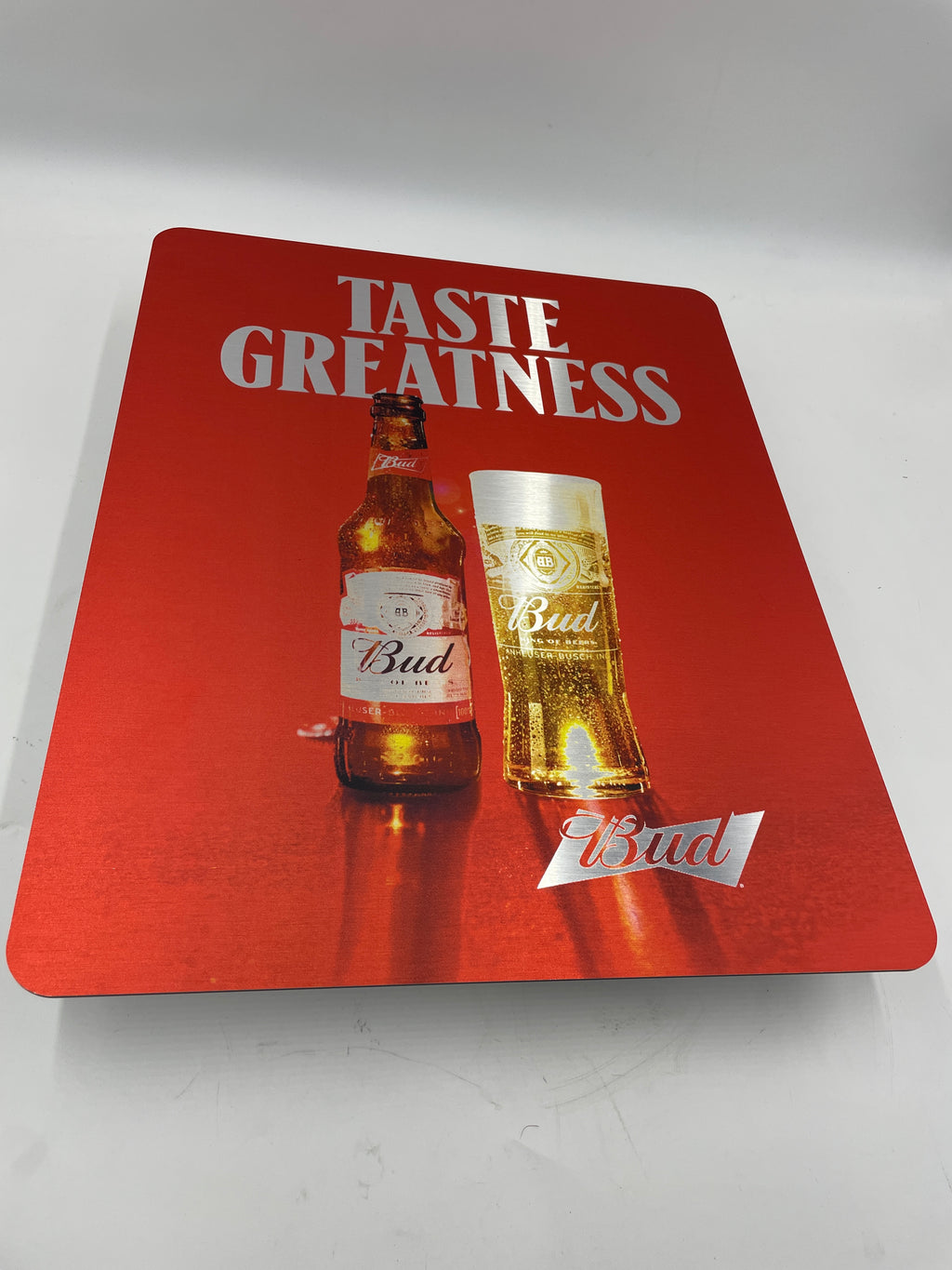 Reclamebord Budweiser bier logo, aluminium, afm 40x50 cm
