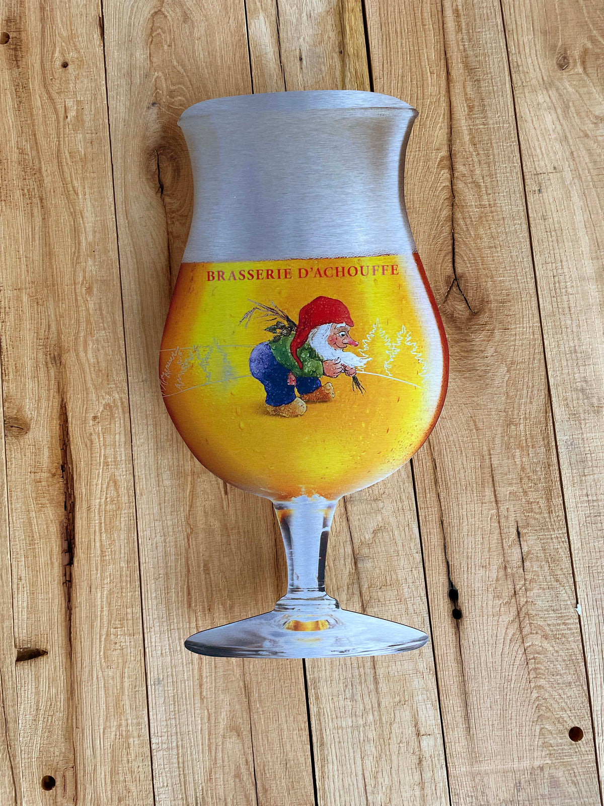 Reclamebord Chouffe bierglas groot, aluminium, afm 26x50 cm