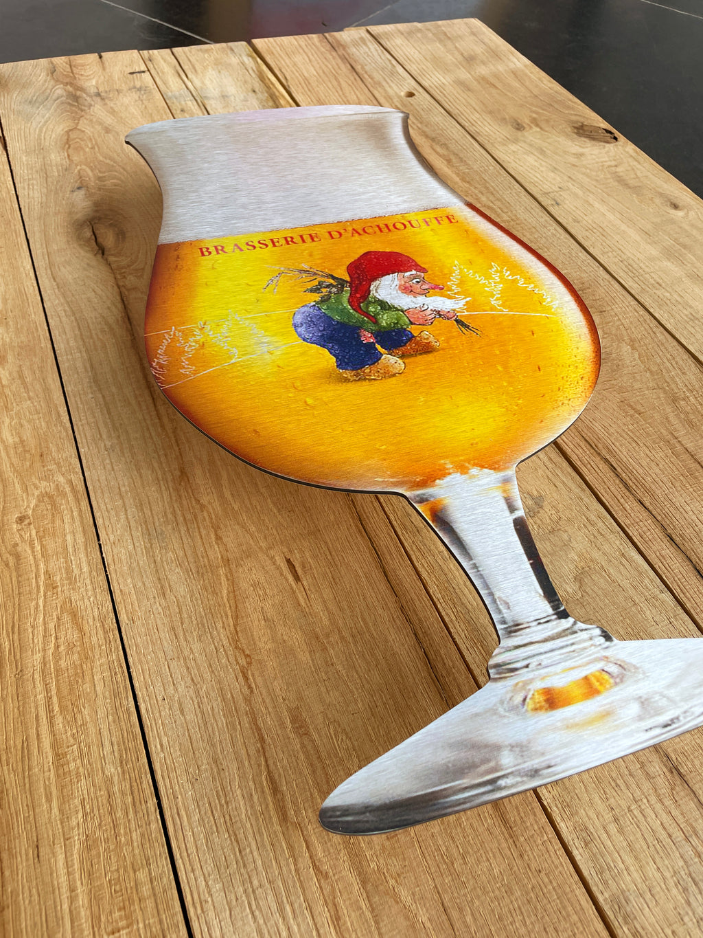 Reclamebord Chouffe bierglas groot, aluminium, afm 26x50 cm