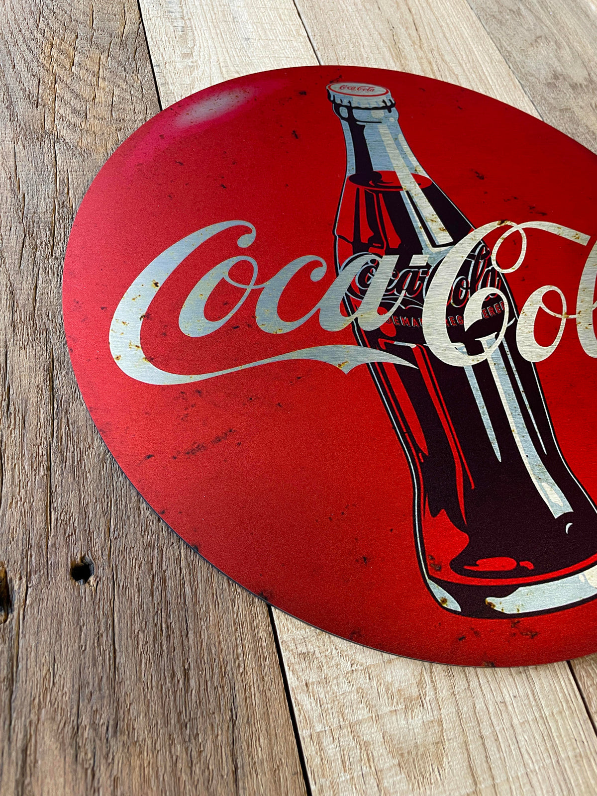 Reclamebord Coca Cola, aluminium, rvs look, afm 40x40 cm