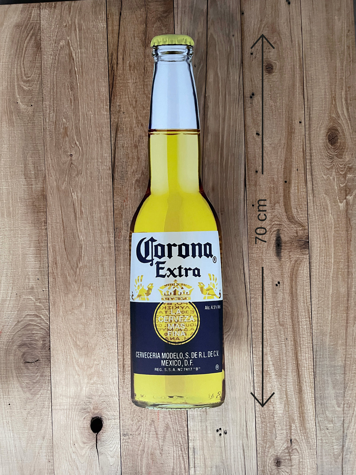 Reclamebord Corona fles groot, 70cm hoog, aluminium