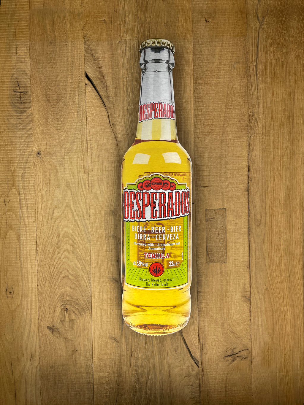 Reclamebord Desperado fles groot, aluminium, afm 18x70 cm