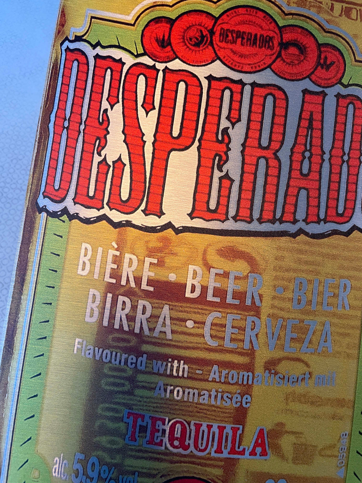 Reclamebord Desperado fles groot, aluminium, afm 18x70 cm