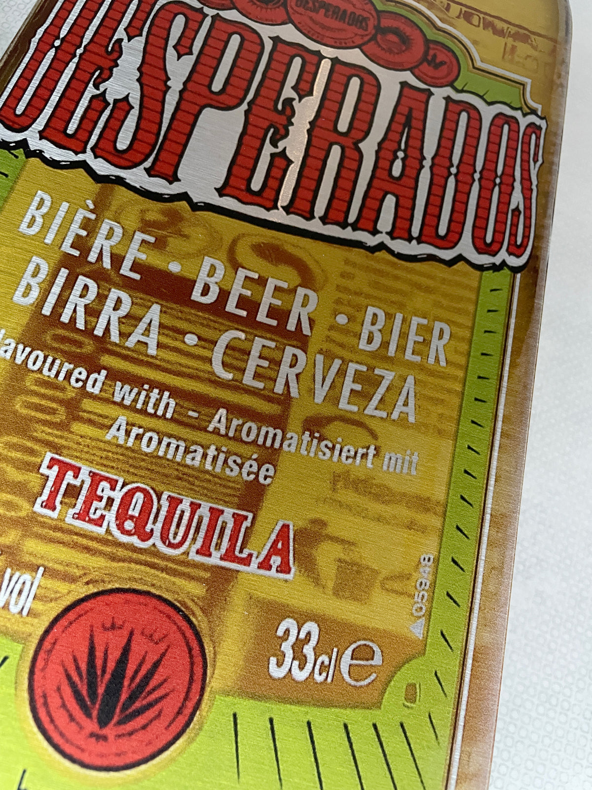 Reclamebord Desperado fles groot, aluminium, afm 18x70 cm