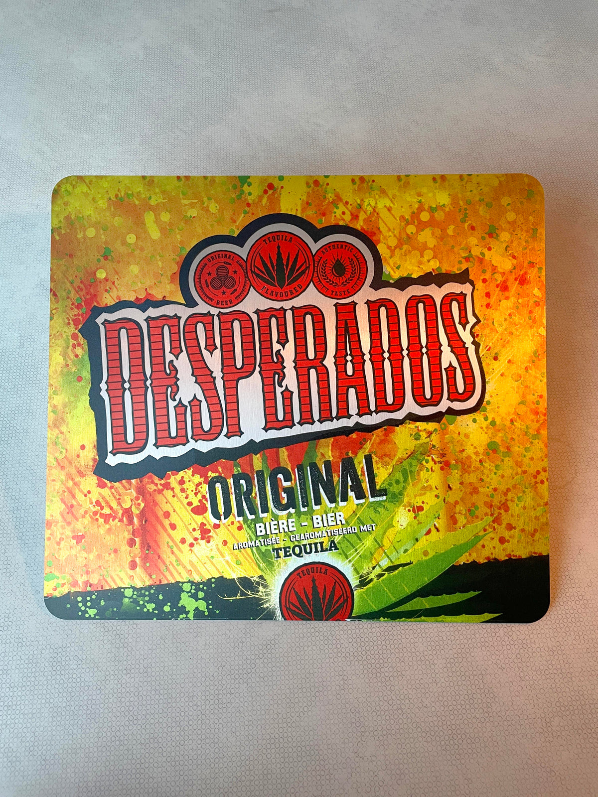 Reclamebord Desperado, aluminium, rvs look, afmeting 40x45cm