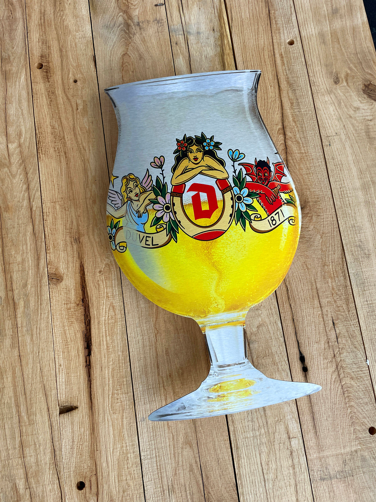 Reclamebord Duvel bierglas bord groot, aluminium, 33x57 cm