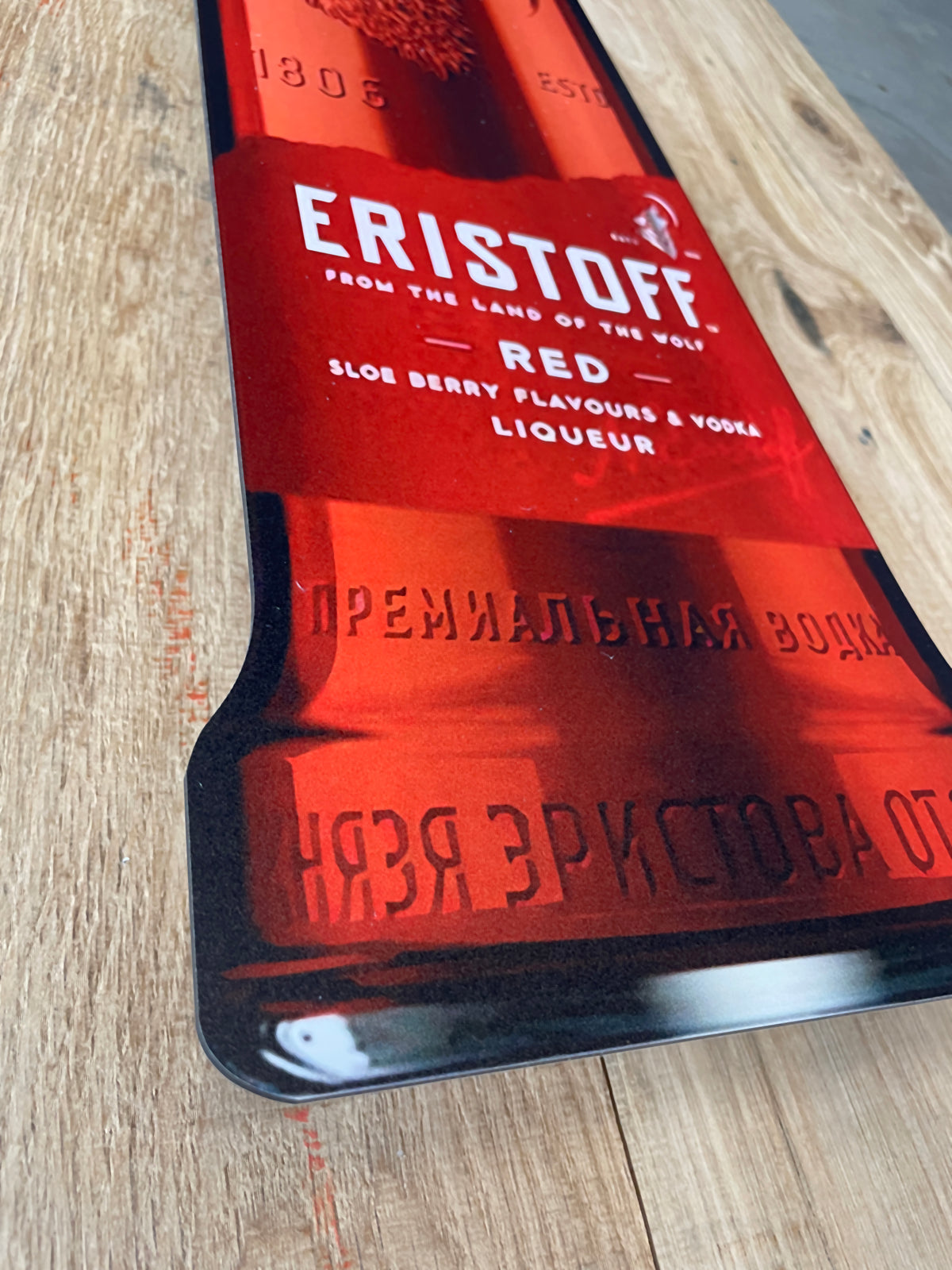 Reclamebord Eristoff Red vodka fles groot, 70cm, aluminium