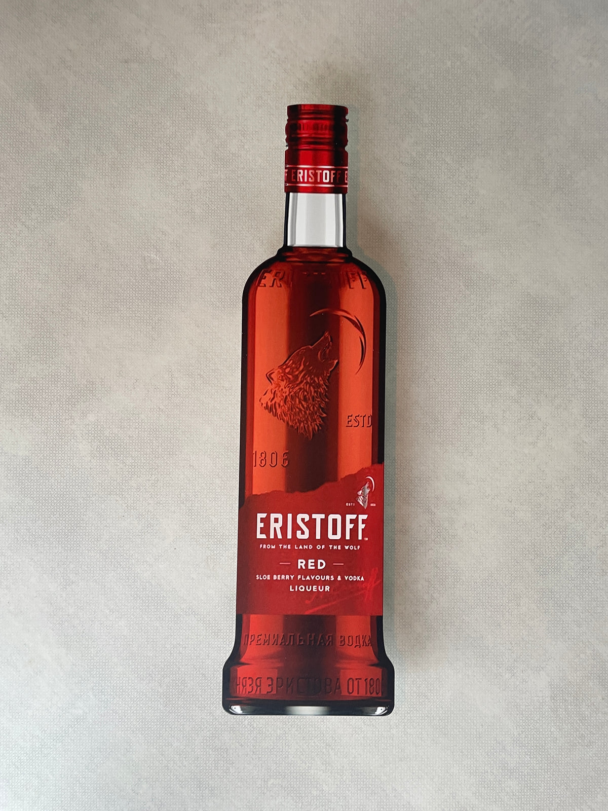 Reclamebord Eristoff Red vodka fles groot, 70cm, aluminium