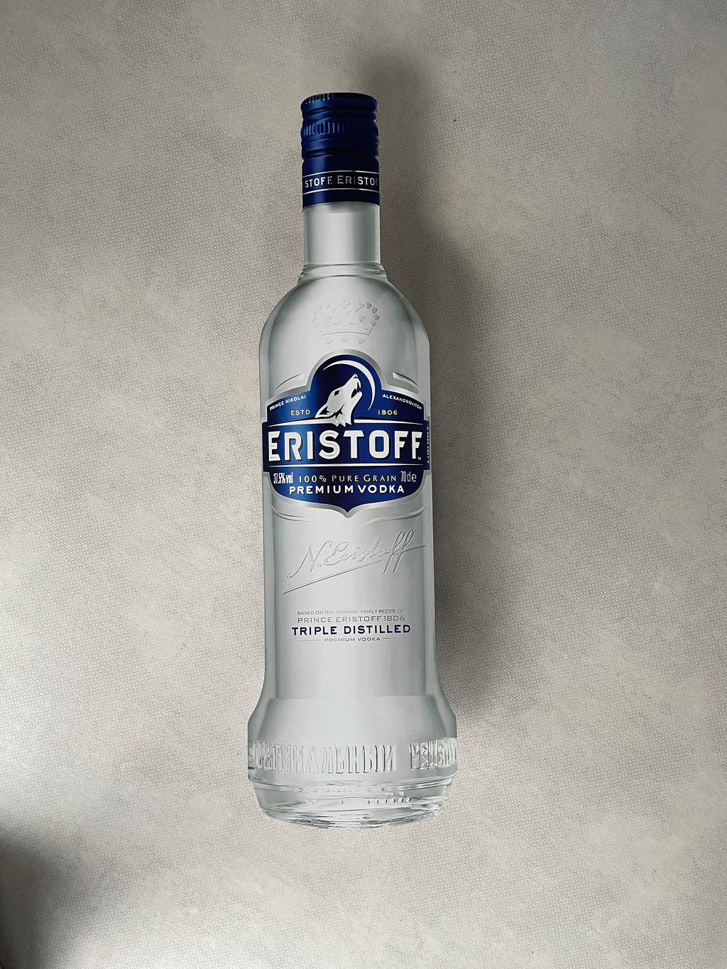 Reclamebord Eristoff Vodka blue fles groot, 70cm, aluminium