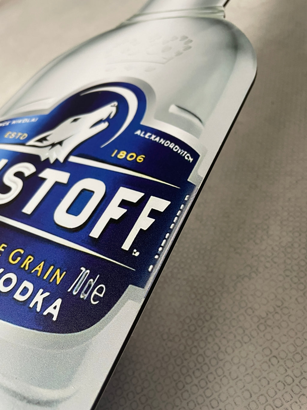 Reclamebord Eristoff Vodka blue fles groot, 70cm, aluminium