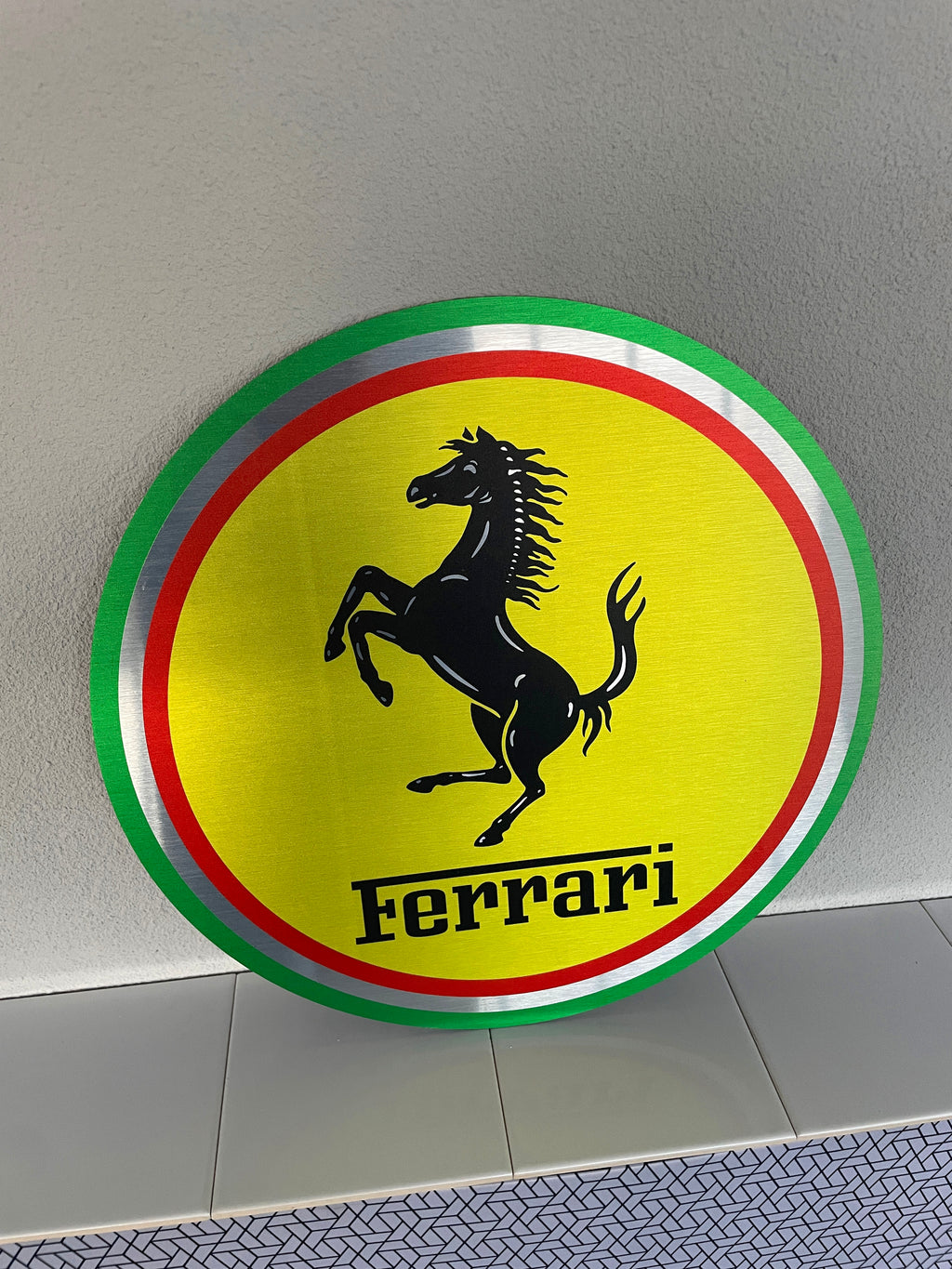 Reclamebord Ferrari rond logo embleem, aluminium, aluminium