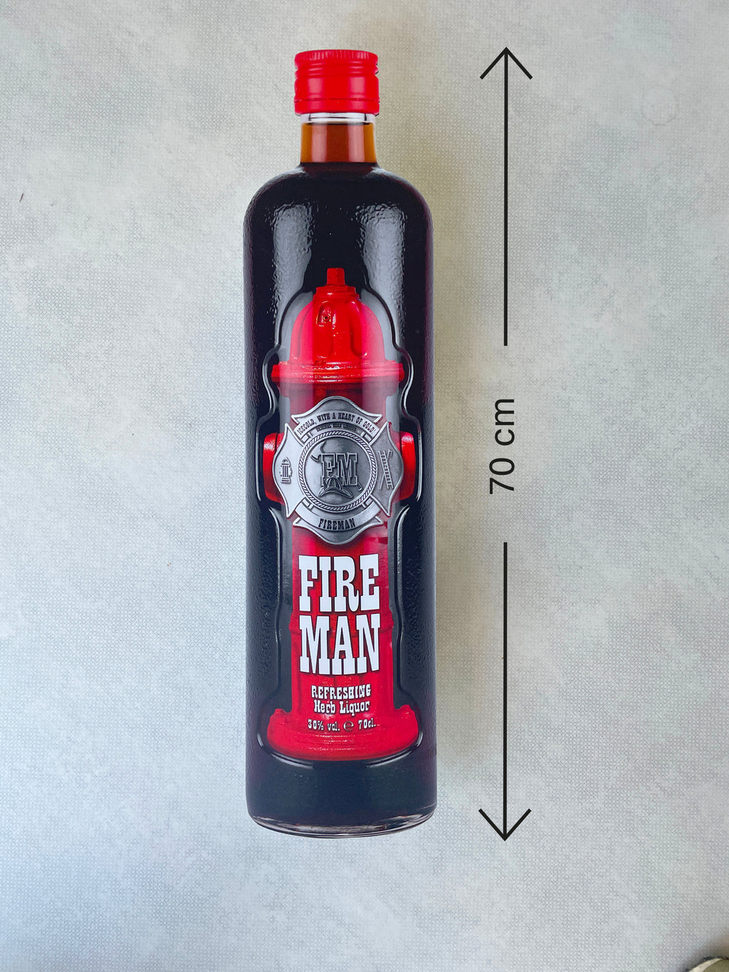 Reclamebord Fireman fles groot, 70cm hoog, aluminium