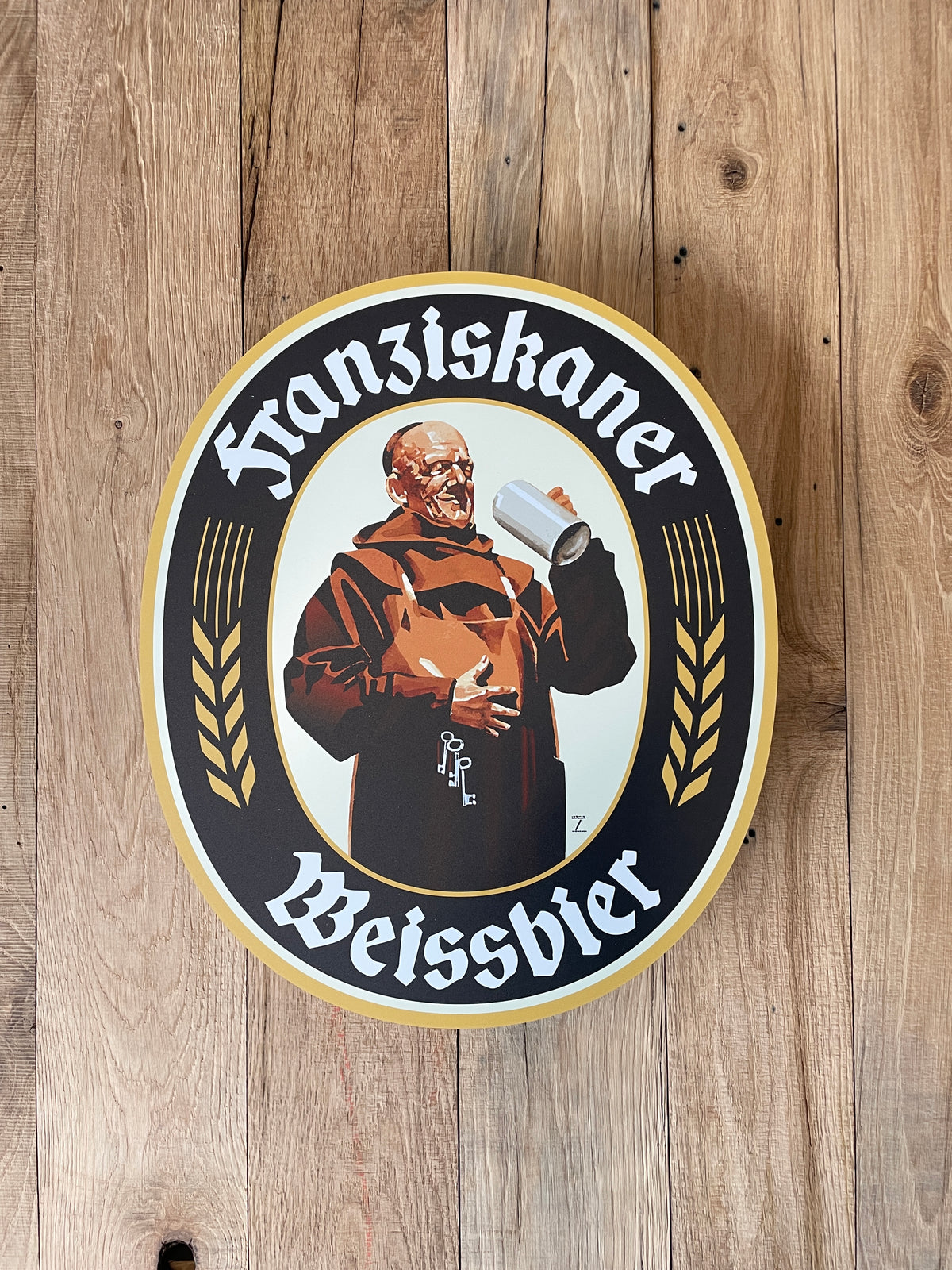 Reclamebord Franziskaner logo label, 40x50cm, aluminium