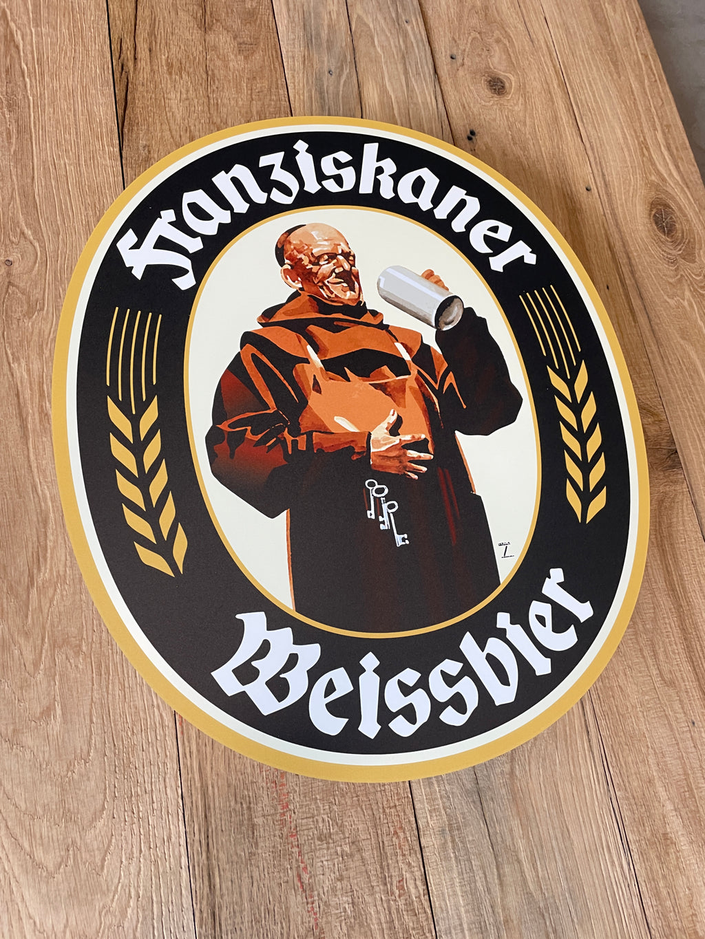 Reclamebord Franziskaner logo label, 40x50cm, aluminium