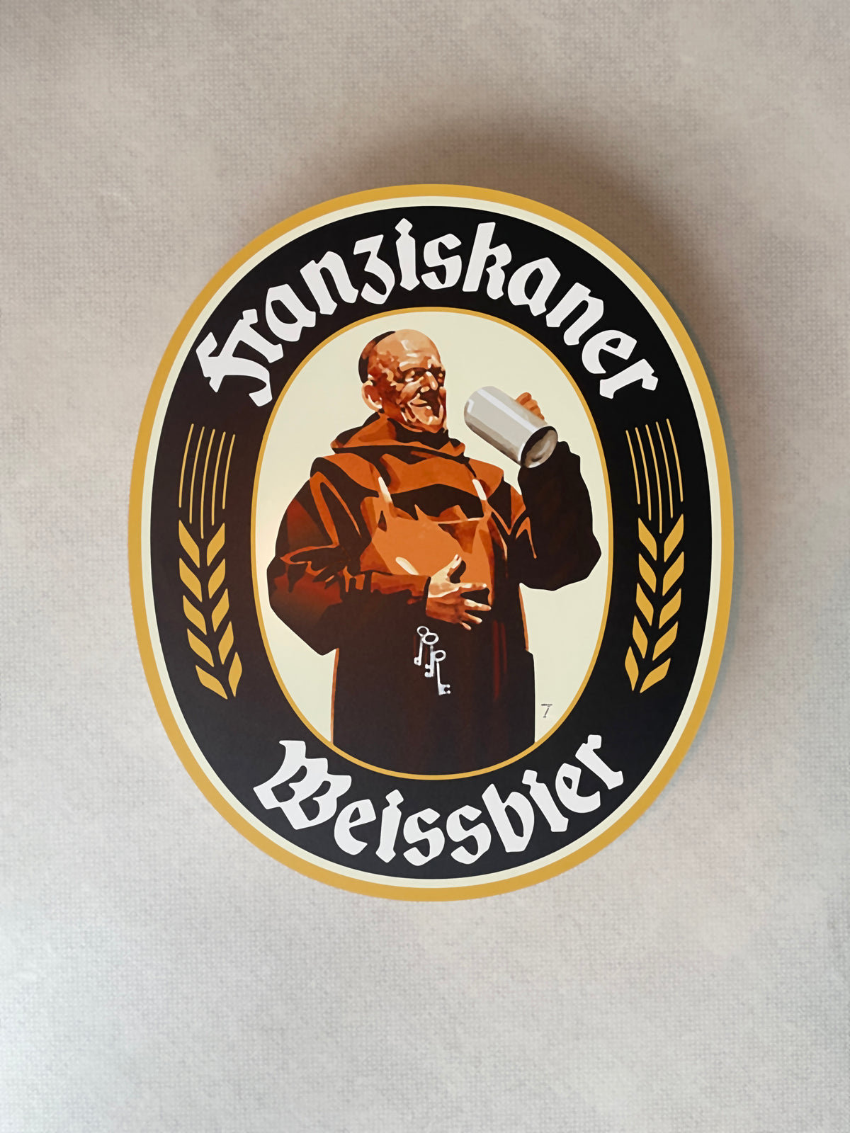 Reclamebord Franziskaner logo label, 40x50cm, aluminium