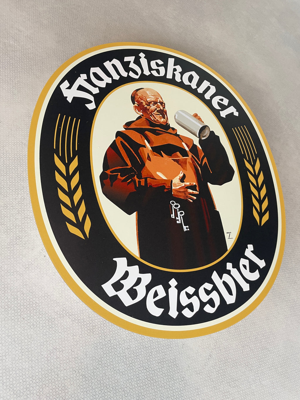 Reclamebord Franziskaner logo label, 40x50cm, aluminium
