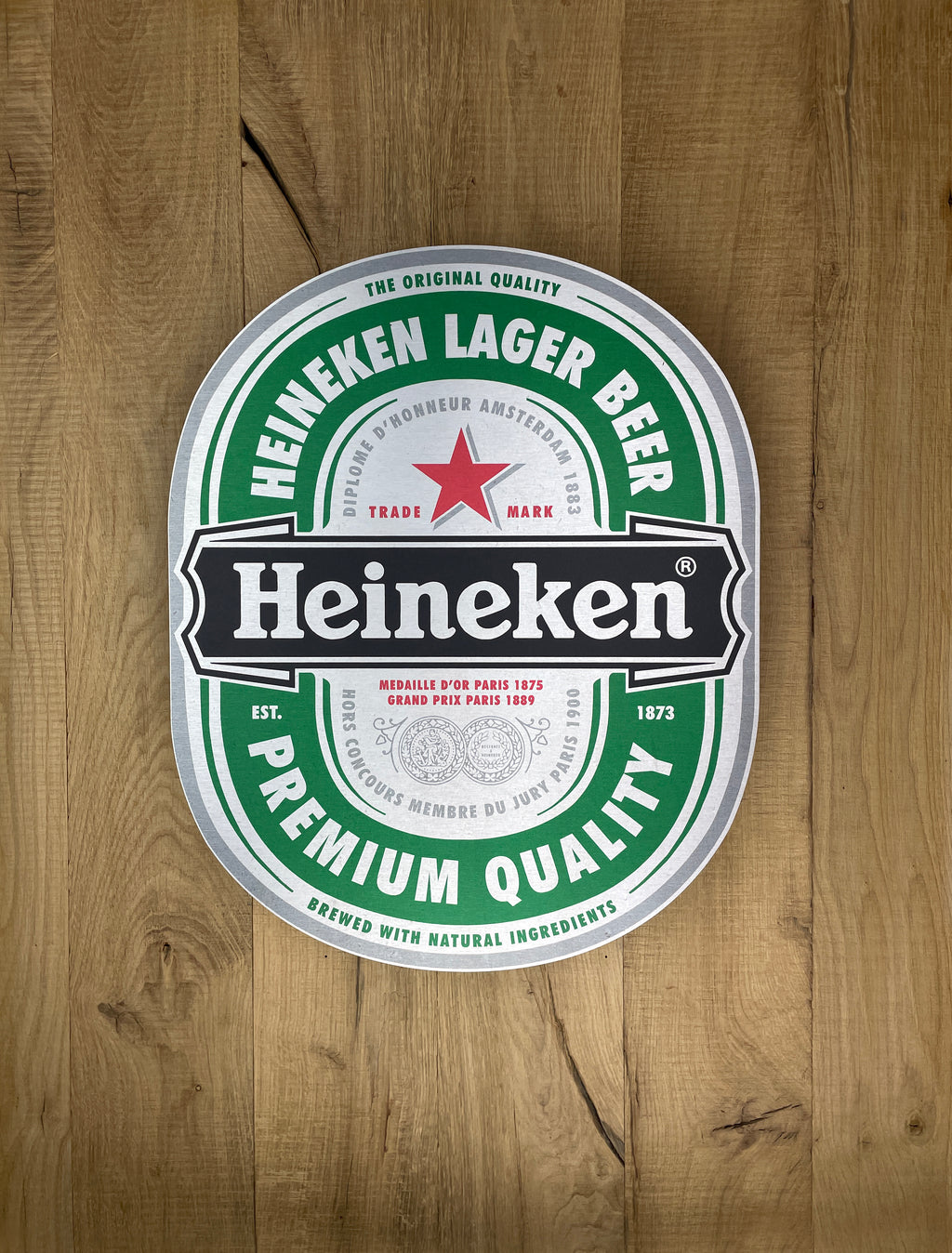 Reclamebord Heineken bier etiket, aluminium, 40x49cm