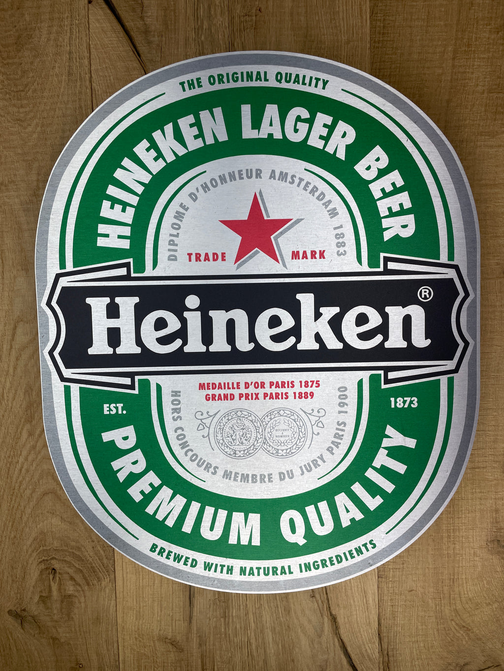 Reclamebord Heineken bier etiket, aluminium, 40x49cm