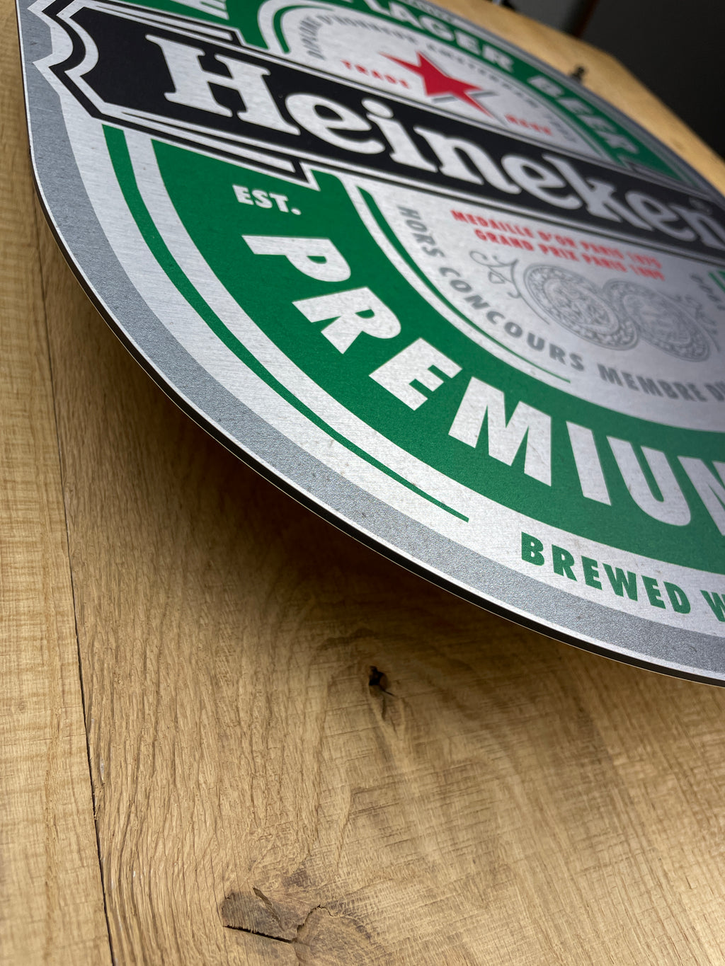 Reclamebord Heineken bier etiket, aluminium, 40x49cm