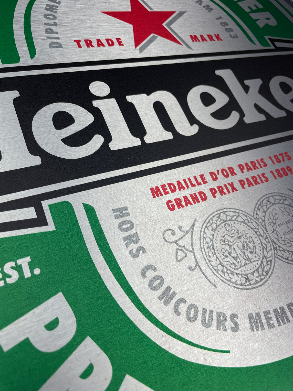 Reclamebord Heineken bier etiket, aluminium, 40x49cm