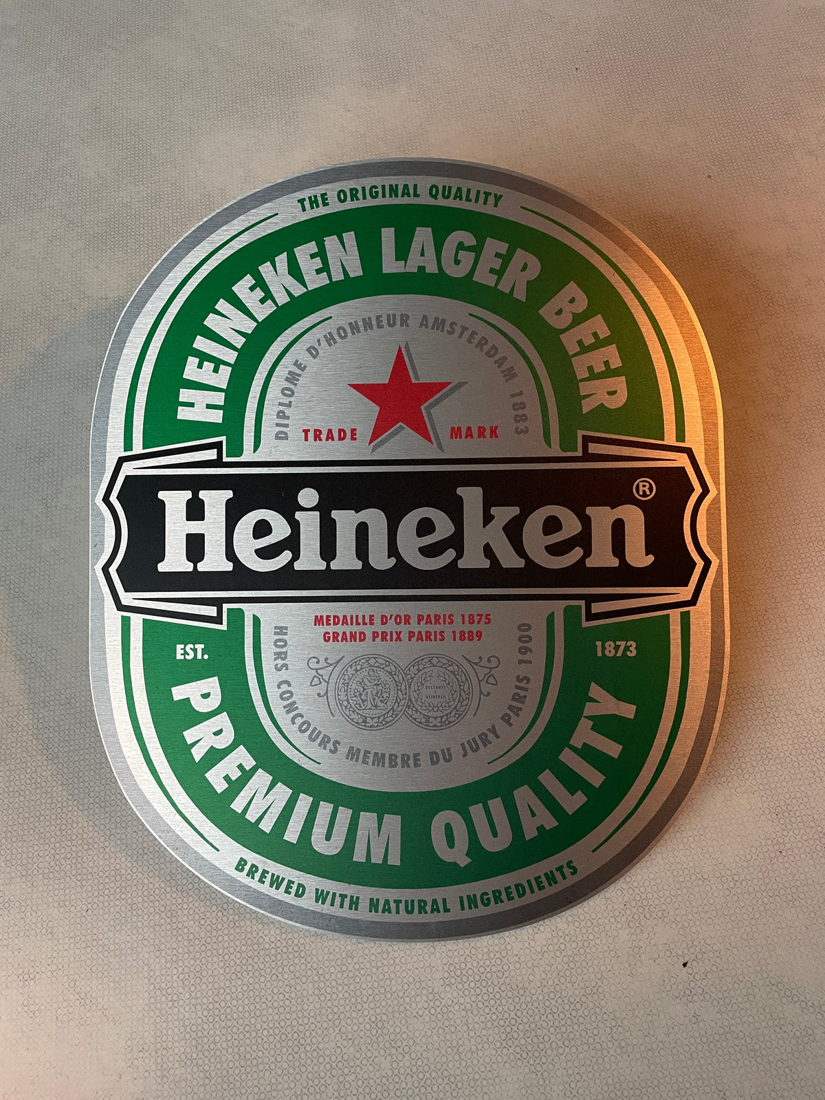Reclamebord Heineken bier etiket, aluminium, 40x49cm