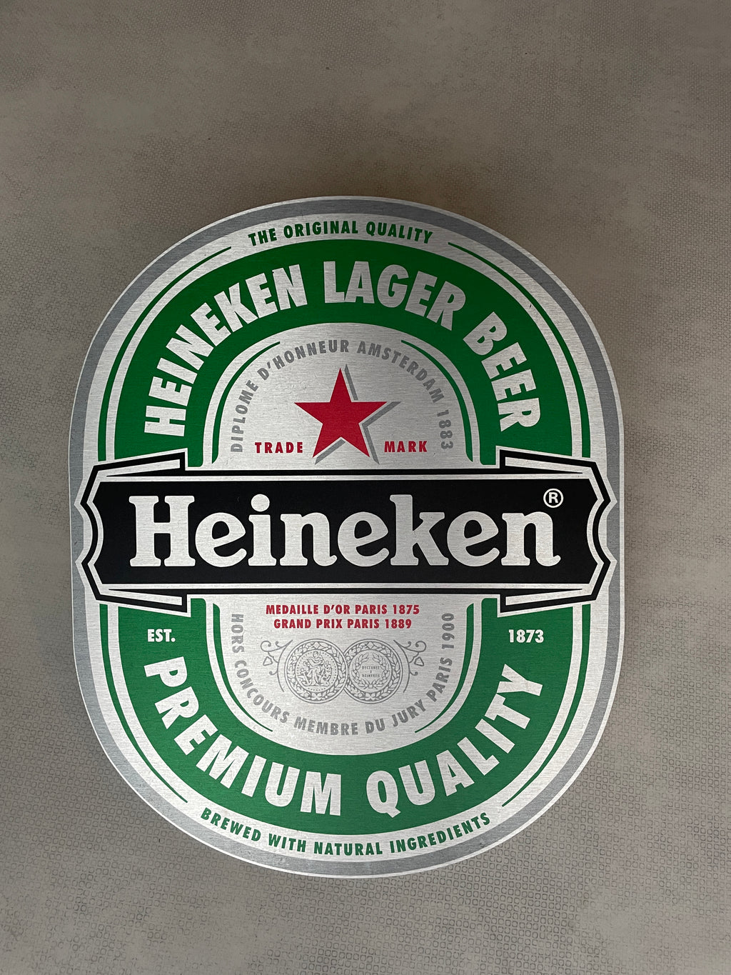 Reclamebord Heineken bier etiket, aluminium, 40x49cm