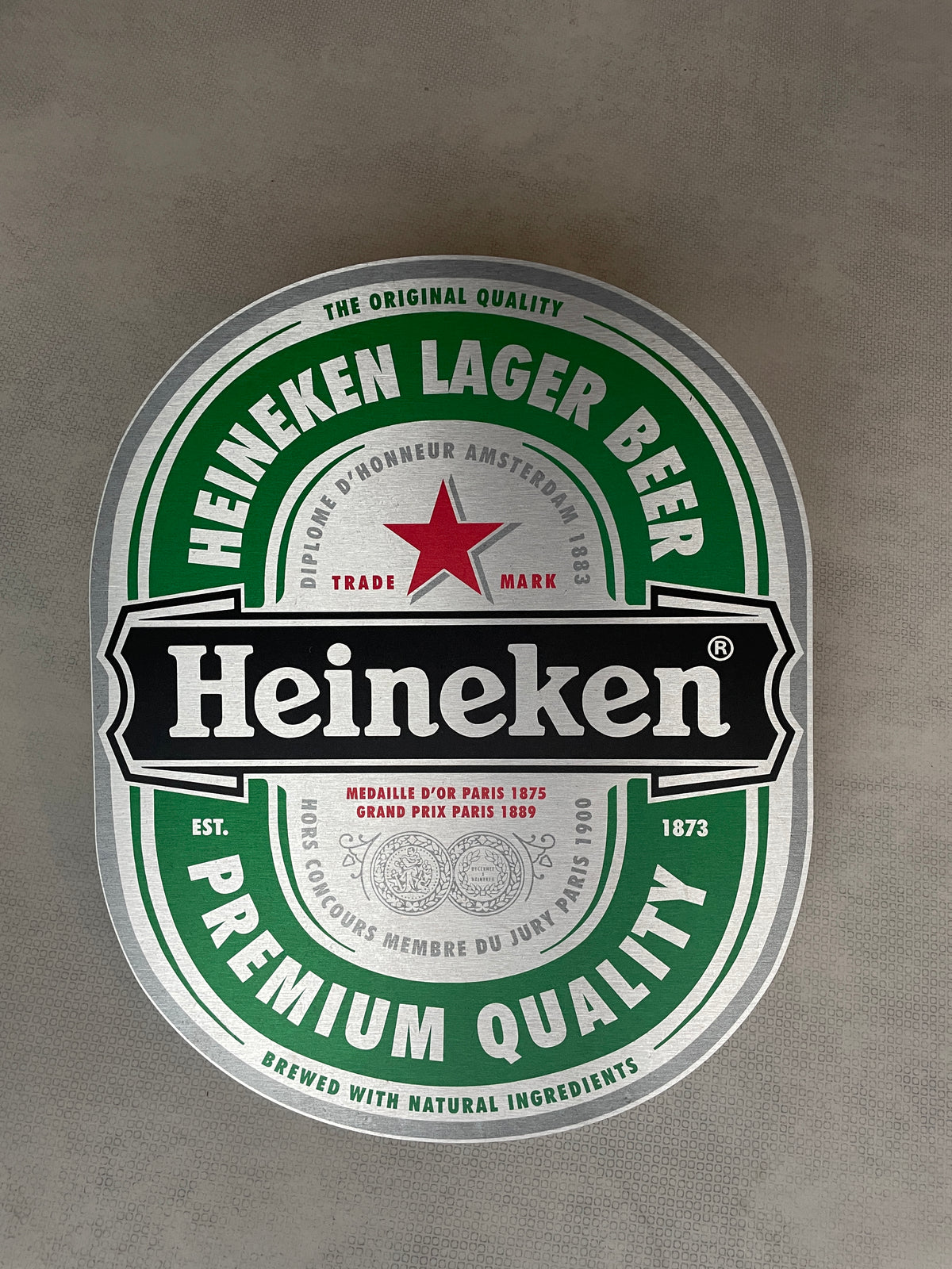 Reclamebord Heineken bier etiket, aluminium, 40x49cm