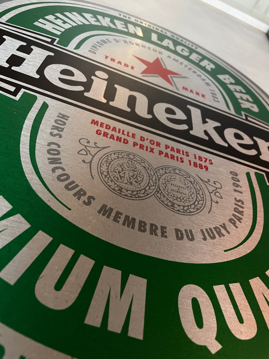 Reclamebord Heineken bier etiket, aluminium, 40x49cm