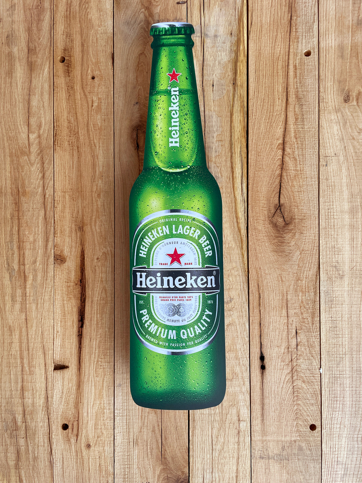 Reclamebord fles Heineken in vorm bierfles groot, 20x70cm